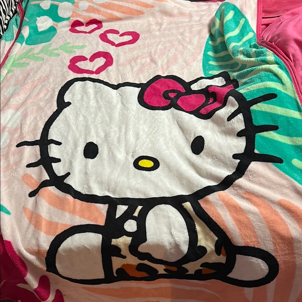 Hello Kitty Fleece Blanket with Pink and Green Accents
